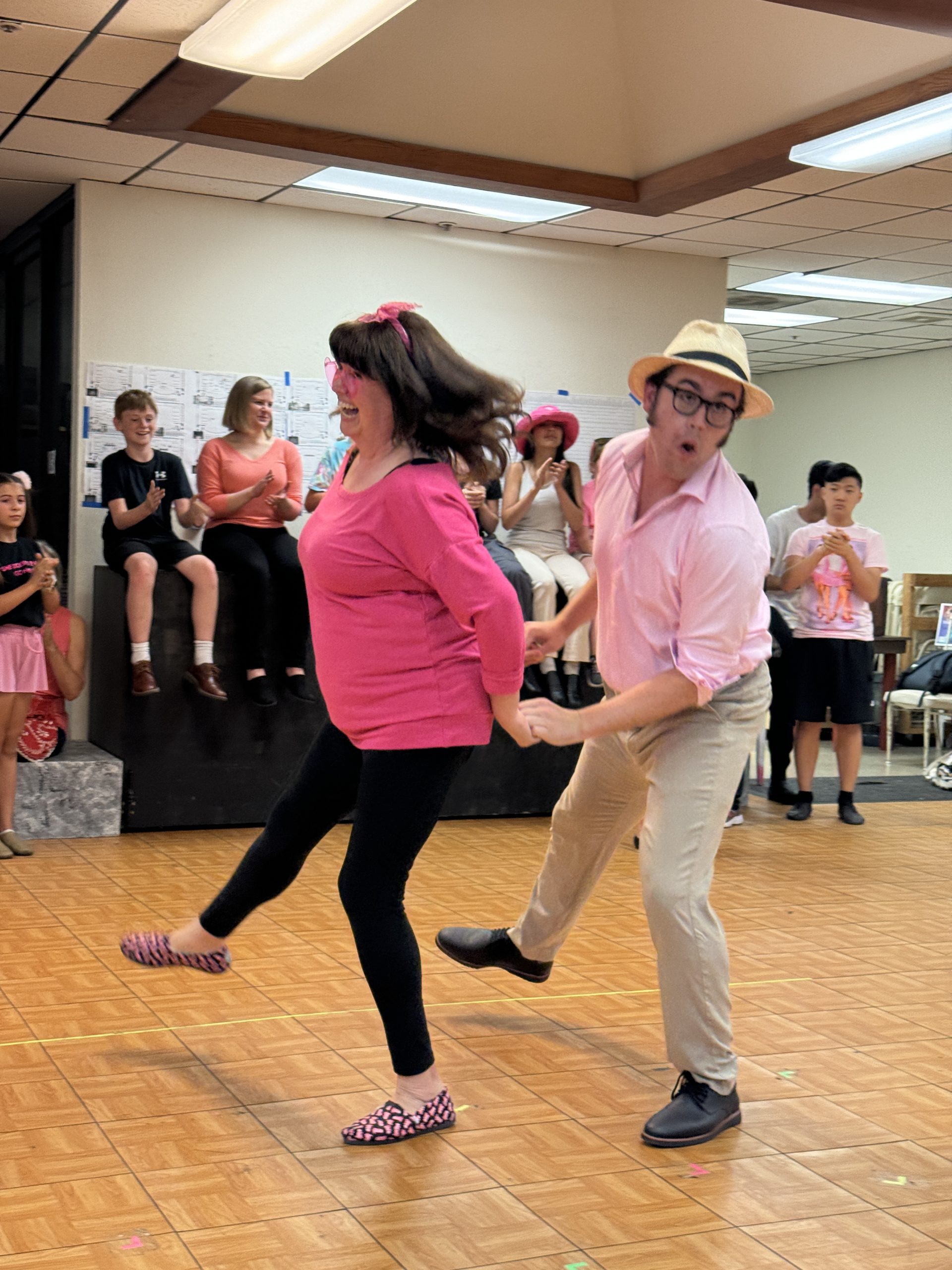 Marcellus (James Gregory) and Ethel Toffelmier (Shannon Hunt) doing rehearsal for the TVTC The Music Man