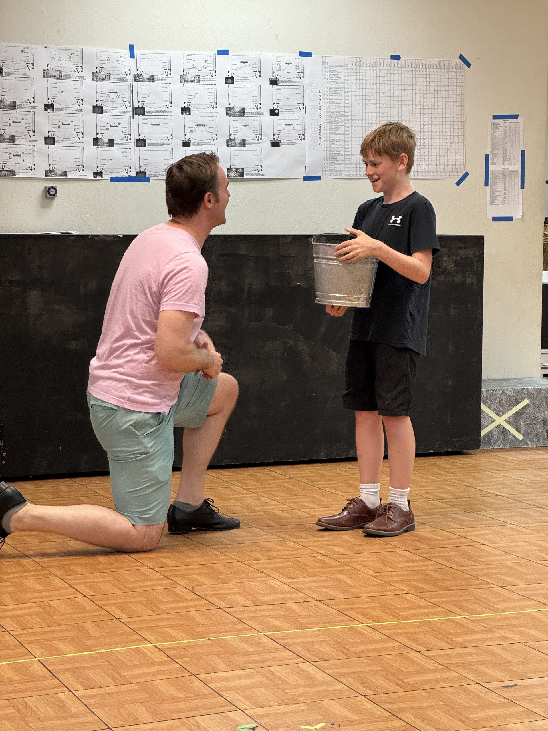 Winthrop (Sean Hendry) and Harold Hill (John Melis) rehearsing a scene for the TVTC The Music Man.