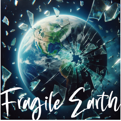 Earth with breaking glass and the text says Fragile Earth